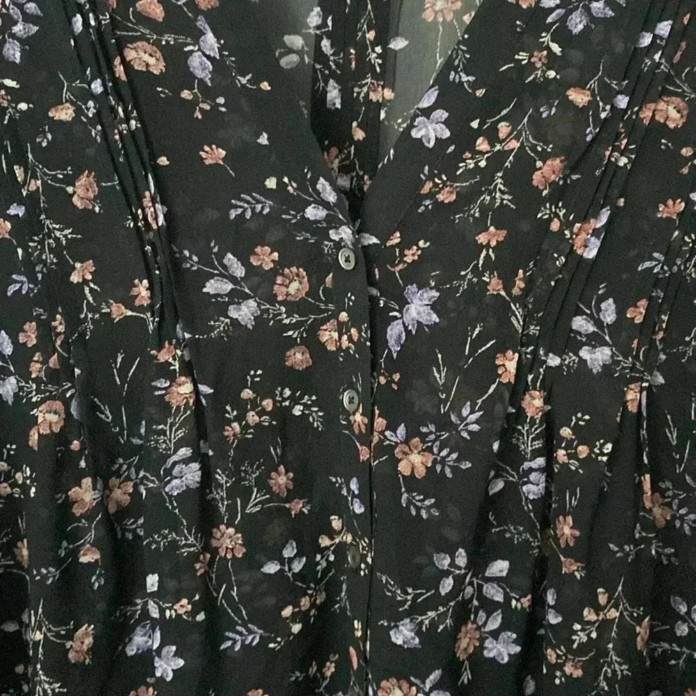 Joie M Black Floral Long Sleeve Silk Blouse - Picture 3 of 8